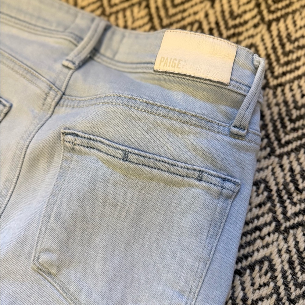 PAIGE Cindy Ultra High Rise Slim Straight Jeans 25 Light Wash Raw Hem - Picture 5 of 9